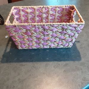 Pink and tan storage basket